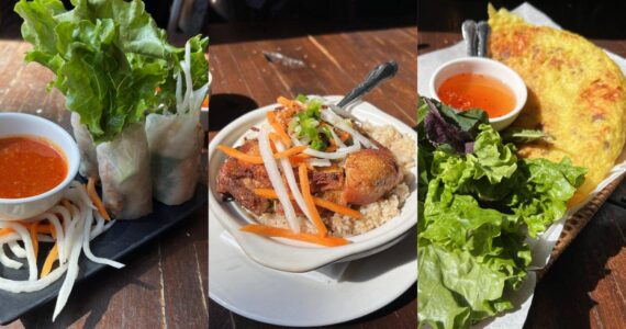 Cameron Sheppard/Alb Media
Pictured: Goi Cuon Chao Tom, pork sausage salad fresh rolls; Com Ga Siu Siu, a chicken rice pot of sorts; and Banh Xeo, a Vietnamese-style crepe.