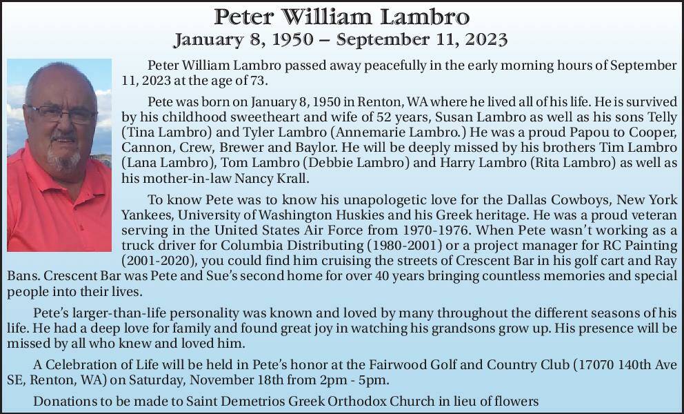 Peter William Lambro | Obituary